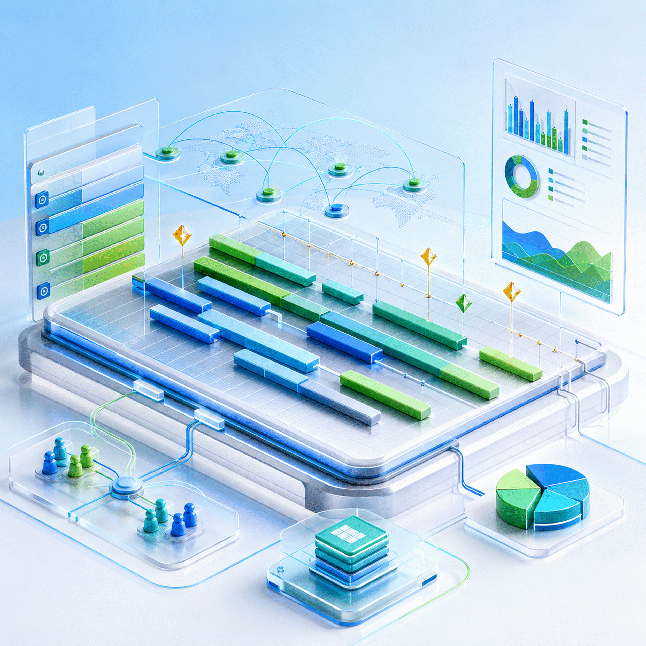 Microsoft Project 2013 Professional themed visual with Gantt schedules, milestone markers, resources and project reports