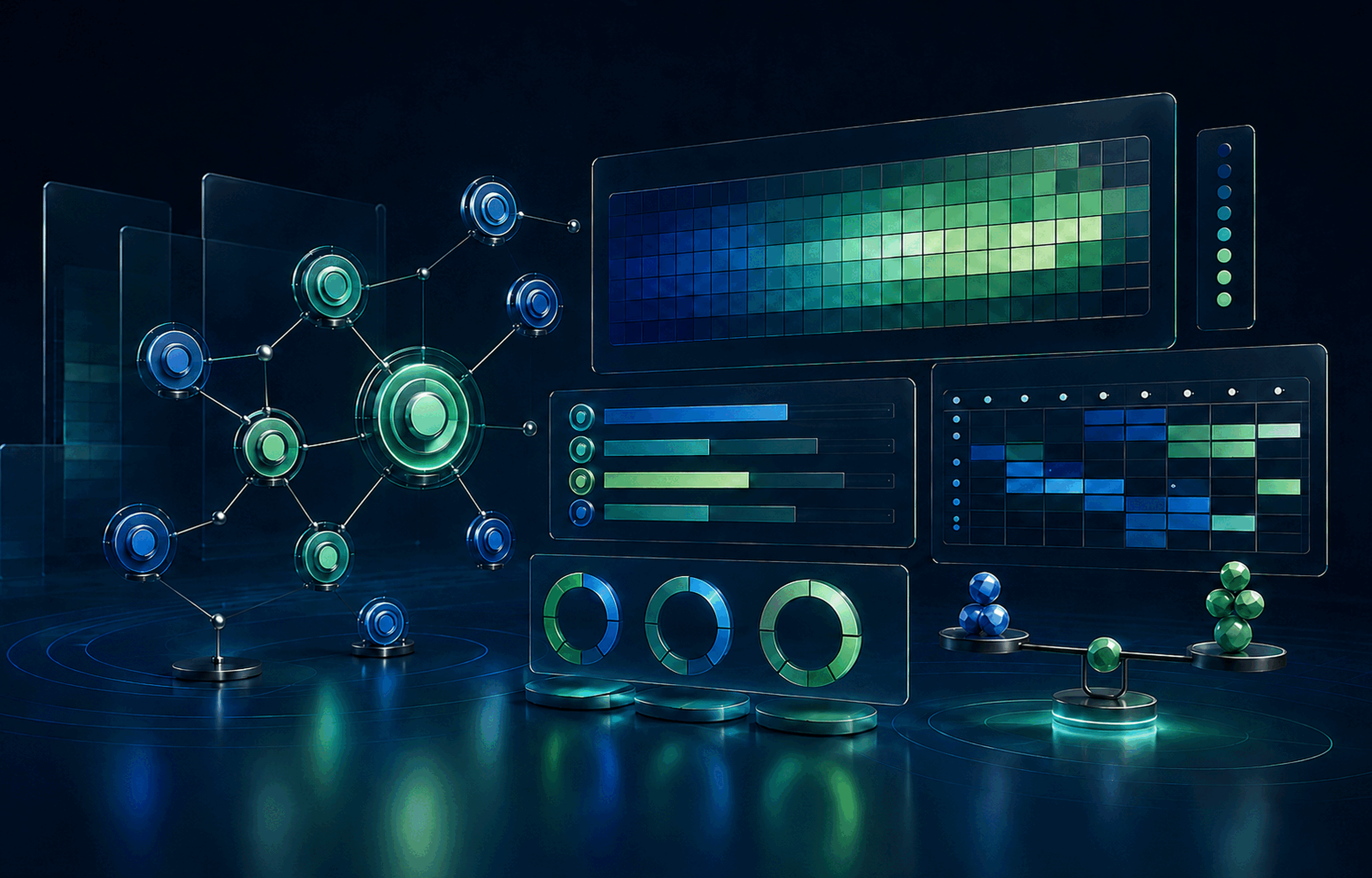 Resource planning visual with workload heatmap, allocation bars, calendars and capacity indicators
