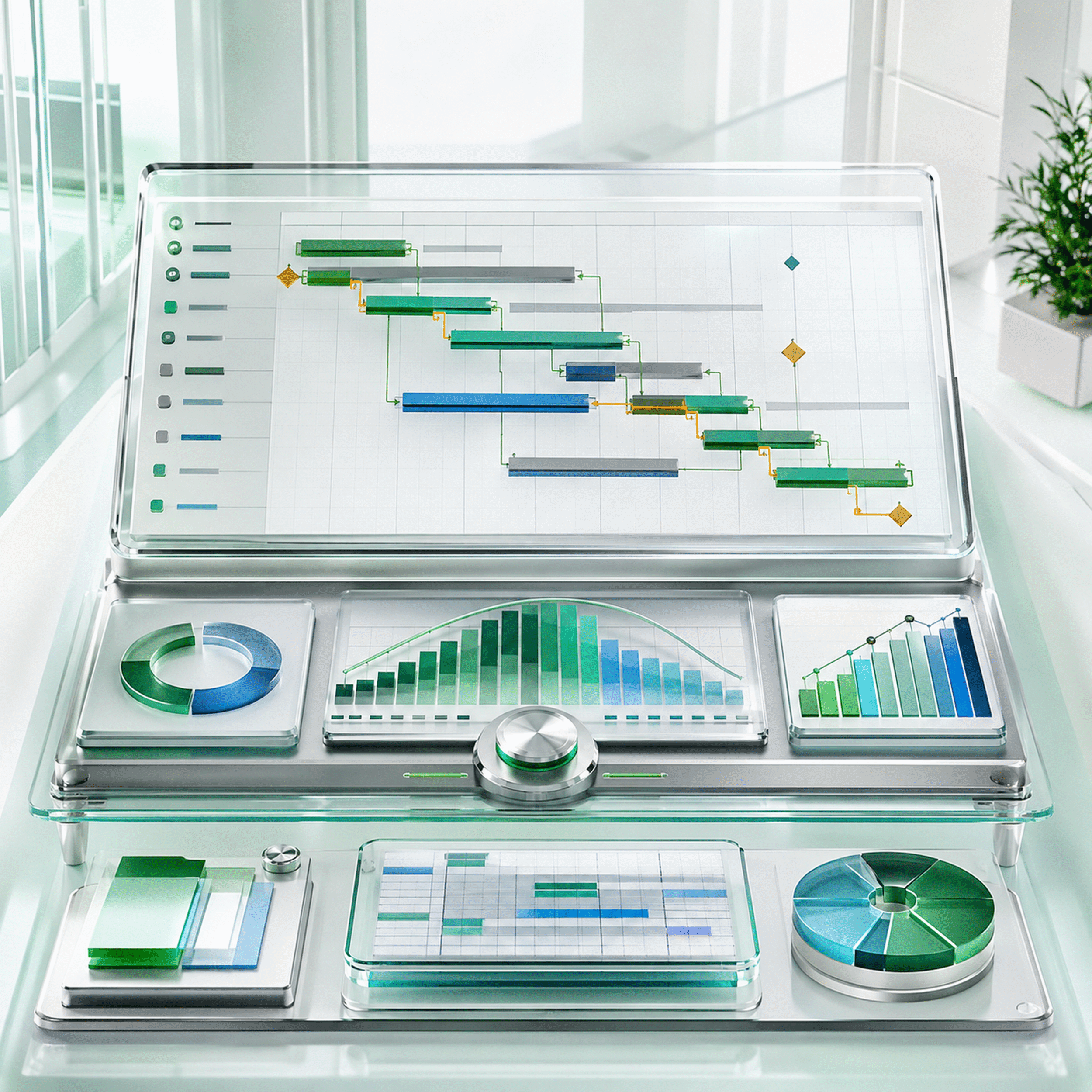 Microsoft Project 2019 Standard themed project scheduling console with Gantt chart, milestones, resources and reports