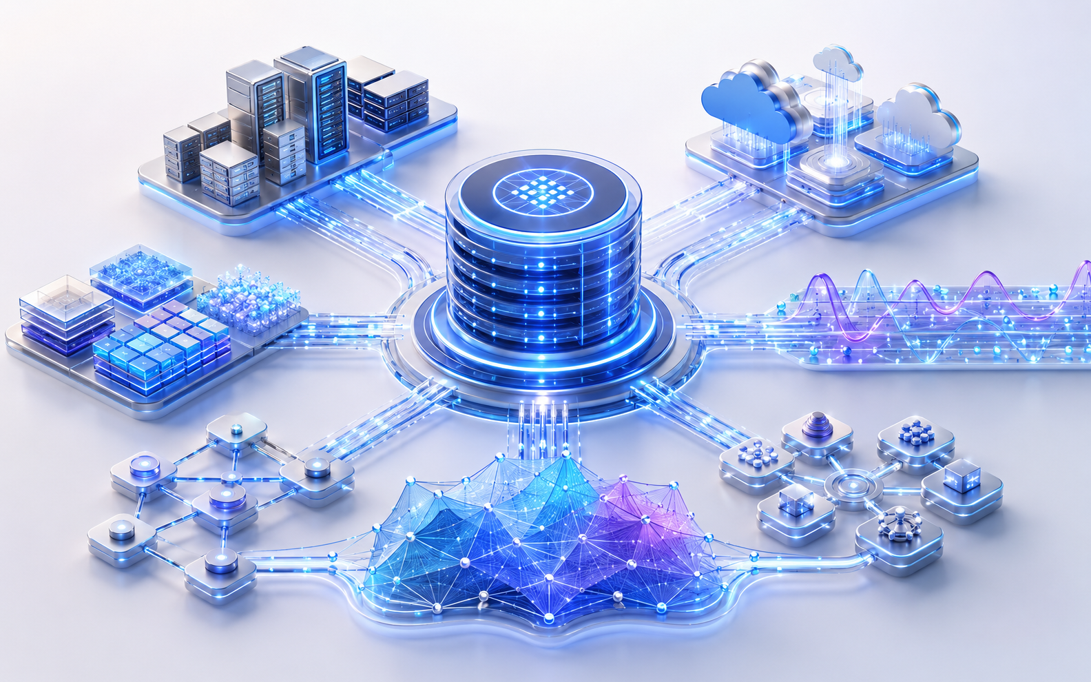 Hybrid enterprise analytics architecture connecting on-premises SQL data cloud services event streams and analytical data
