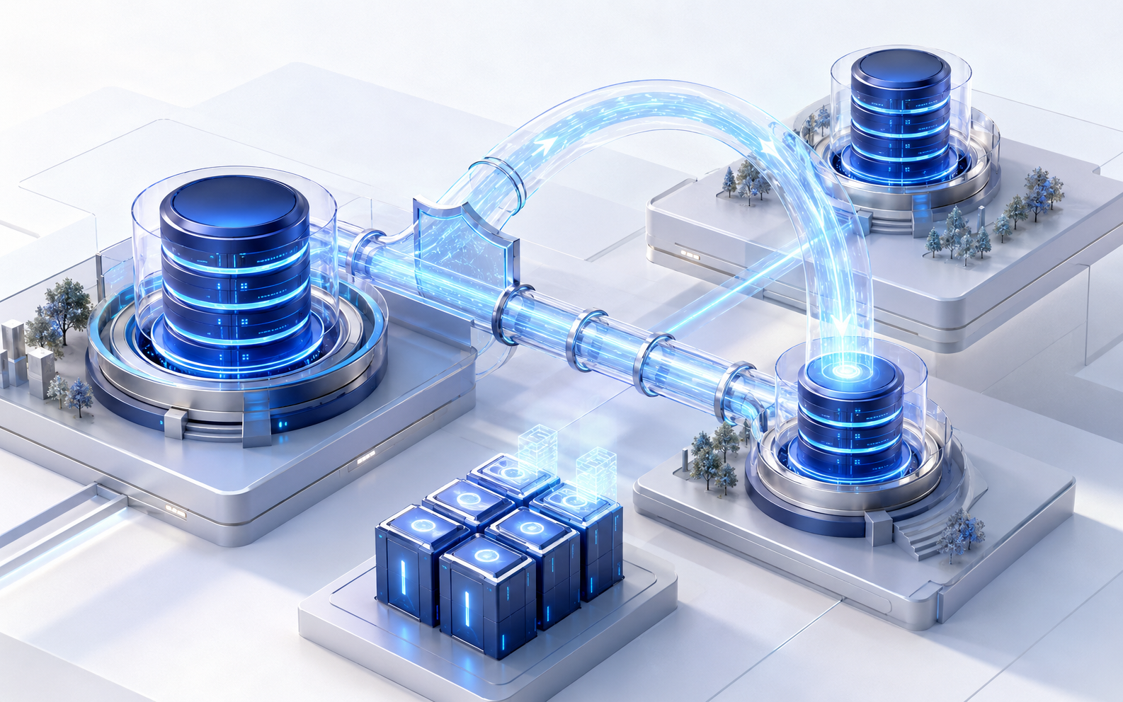 Synchronized enterprise database replicas connected by protected recovery and failover paths with immutable backups
