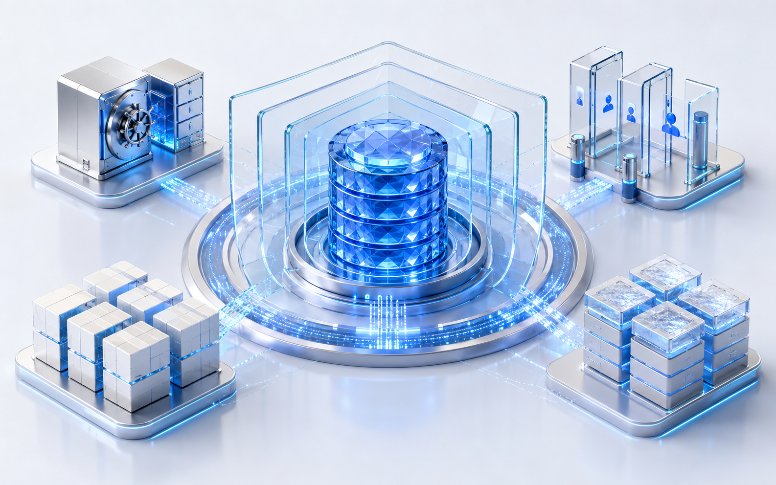 Layered enterprise database security protecting encrypted data identity access backup and network connections