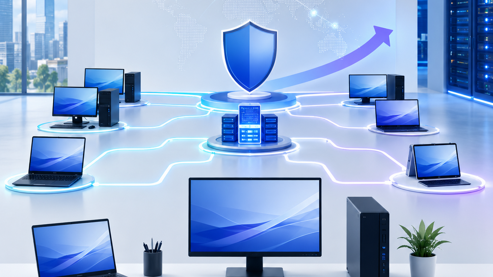 Managed business computers connected through a secure enterprise deployment network