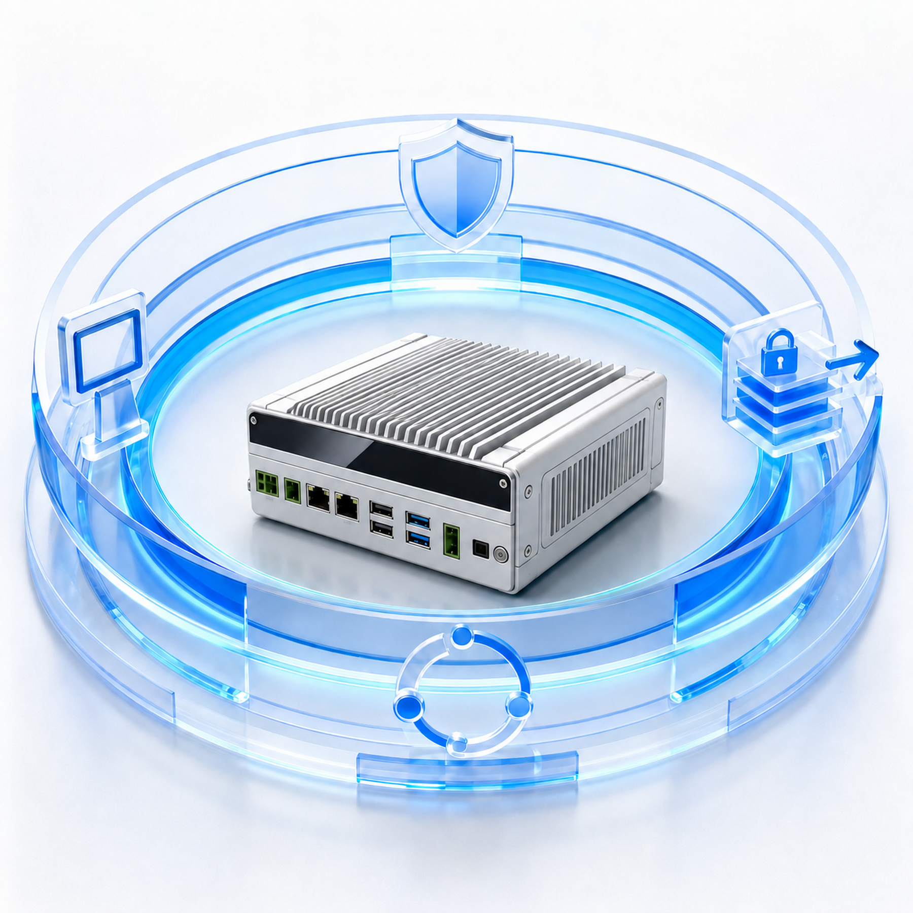 Specialised industrial endpoint protected by layered device-lockdown and security controls