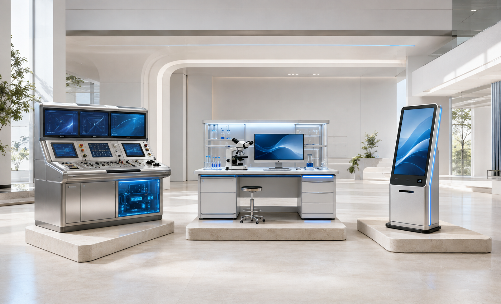 Specialised manufacturing laboratory and kiosk endpoints displayed in an enterprise gallery