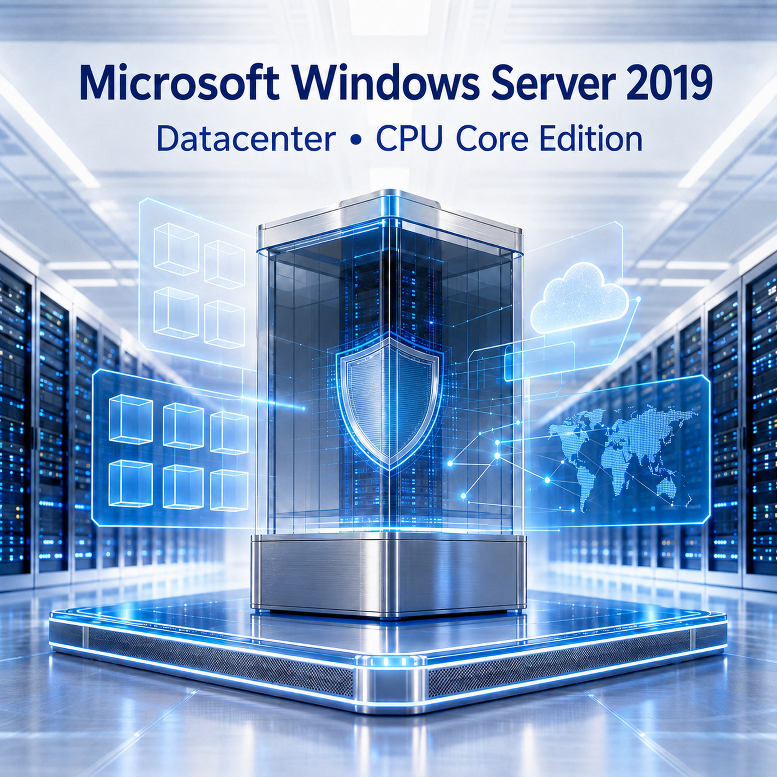 Microsoft Windows Server 2019 Datacenter CPU Core Edition with a luminous enterprise datacentre, virtual machines, software-defined networking and shielded infrastructure