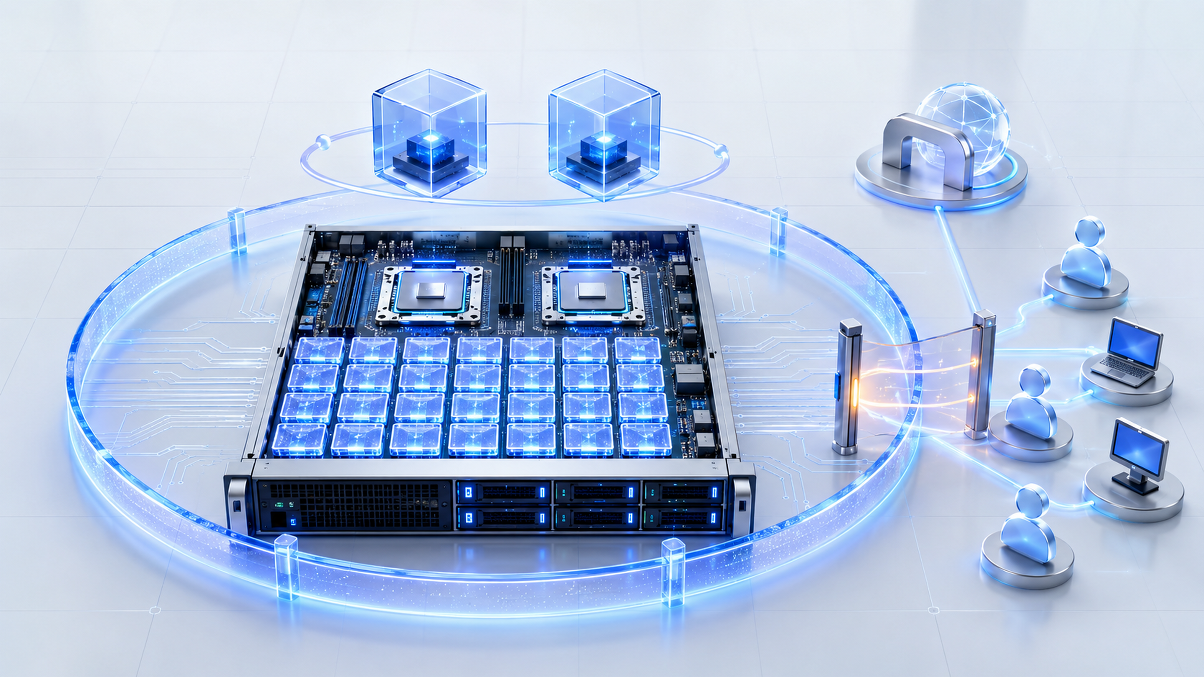 Windows Server 2022 physical core licensing boundary with two virtual machines and CAL access gate