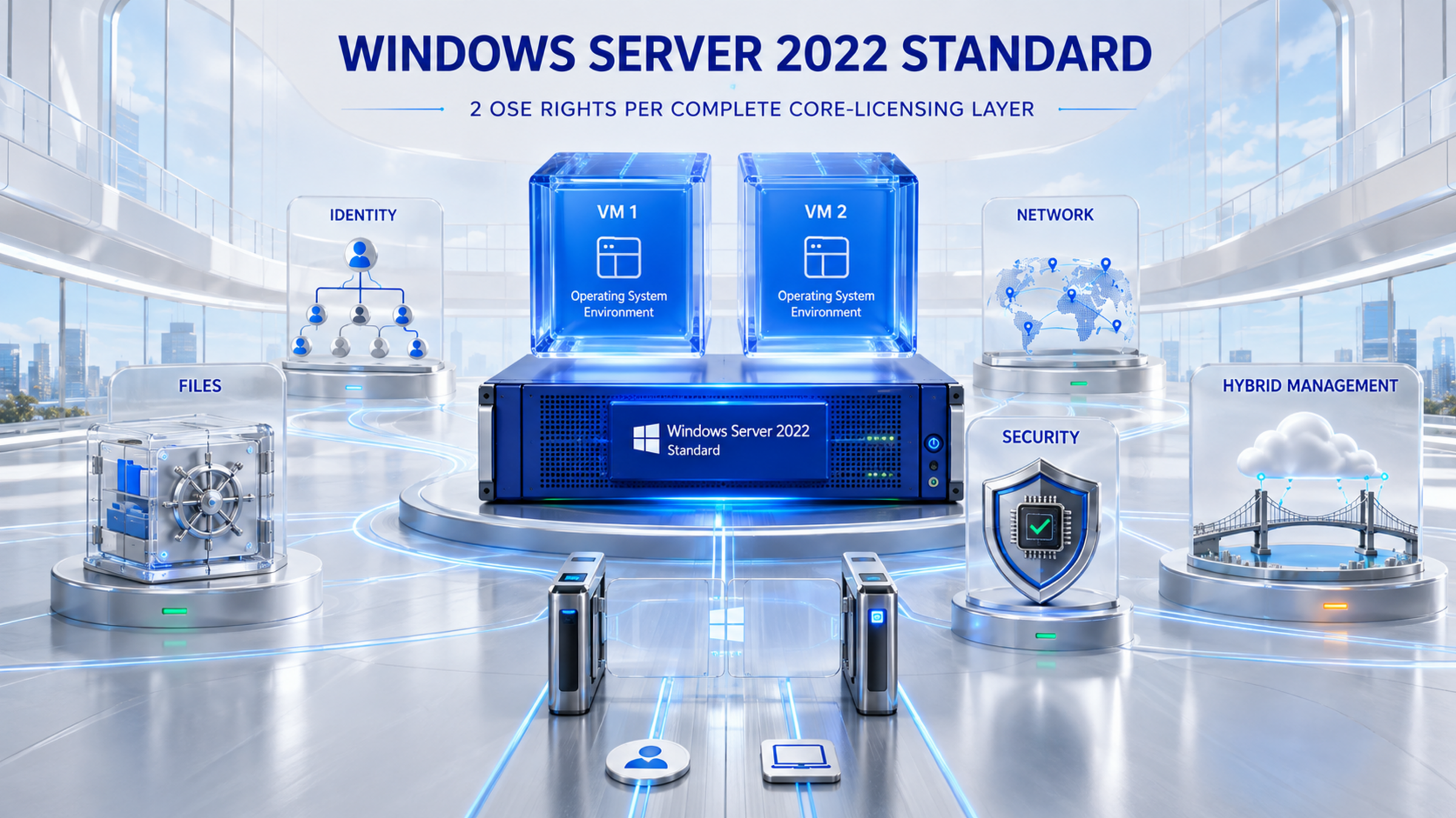 Windows Server 2022 Standard operations Windows Server 2022 Standard supporting identity files networking security hybrid management and two OSE rights