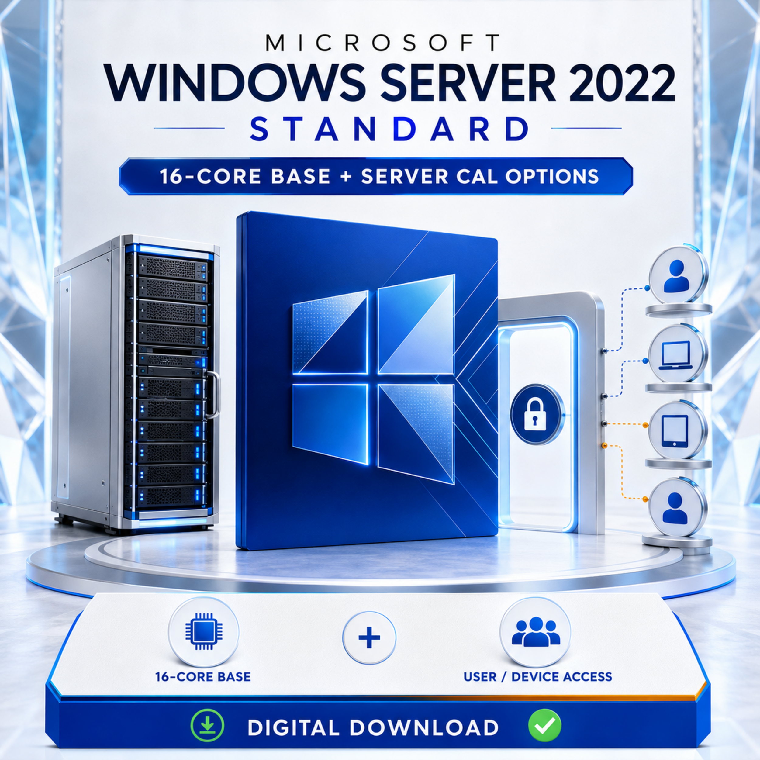 Windows Server 2022 Standard with Server CAL options Microsoft Windows Server 2022 Standard 16-core base with selectable Server CAL options