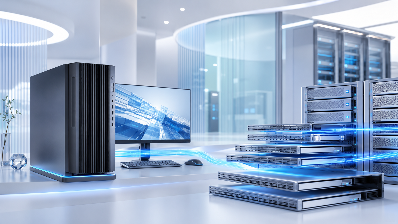 Windows 11 Pro for Workstations computer connected to resilient storage and high-speed professional data paths