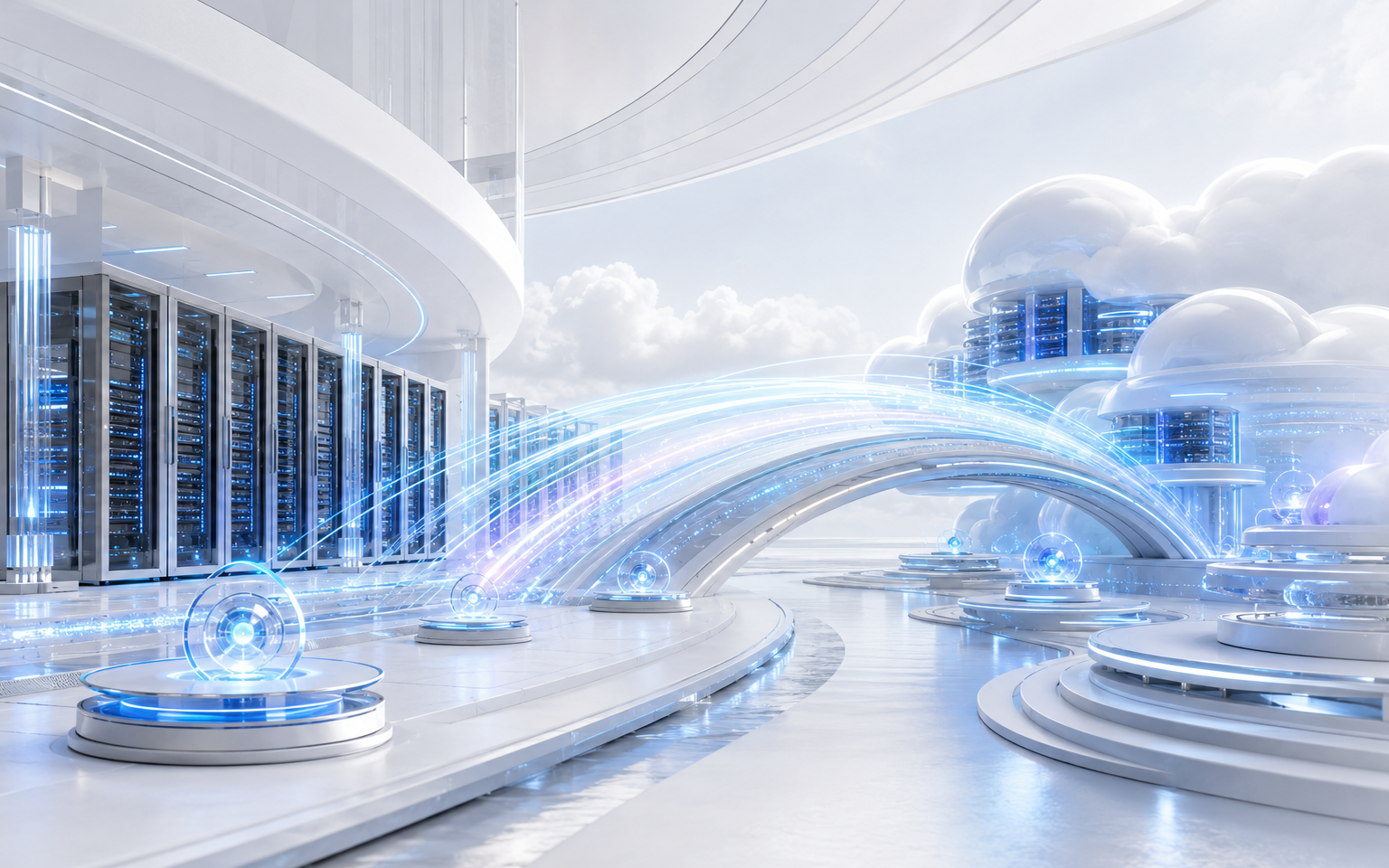 Bright hybrid-cloud operations bridge connecting an on-premises datacenter to cloud infrastructure