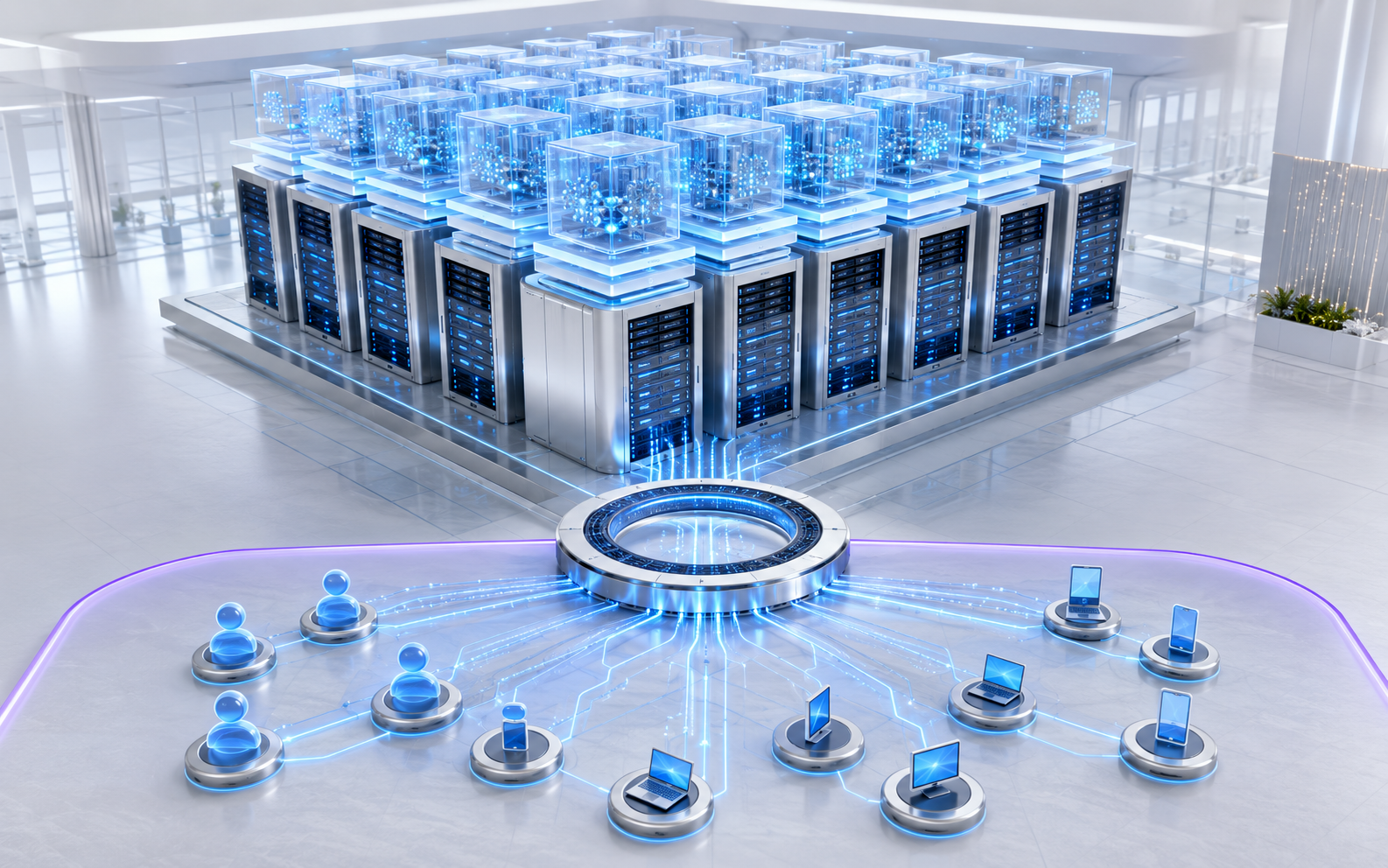 Datacenter licensing architecture showing physical servers, virtual machines, users, devices and a secure access gateway